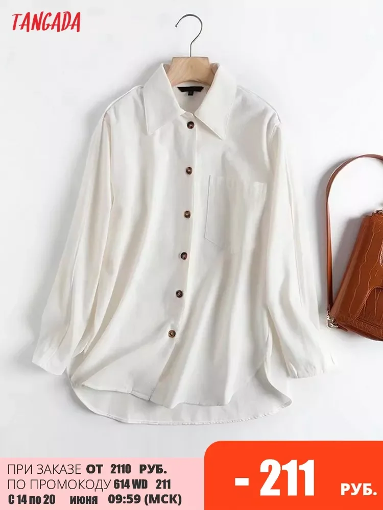 

Tangada Spring Women Oversized Thick Cotton Blouse Long Sleeve Chic Female High Street Lady Shirt Blusas Femininas 4C230