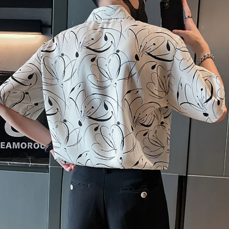 Summer Thin Printed Men's Shirts 2022 Short Sleeve Loose Casual Shirt Hip Hop Harajuku Oversized Tops Social Party Men Clothing