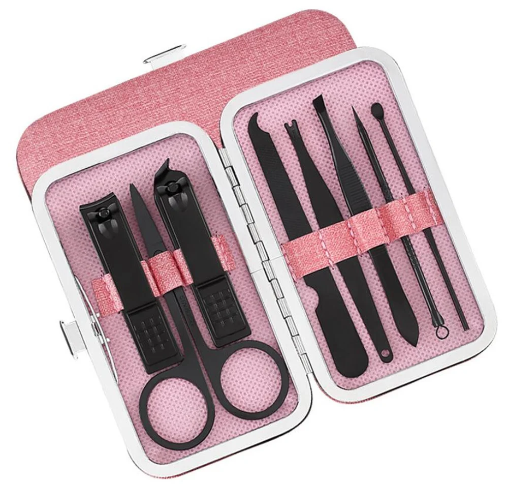 

Hot 50sets/lot 8pcs/Set Stainless Steel Nail Clipper Pedicure Set with Scissor Tweezer Professional Manicure Tools Nail Supplies