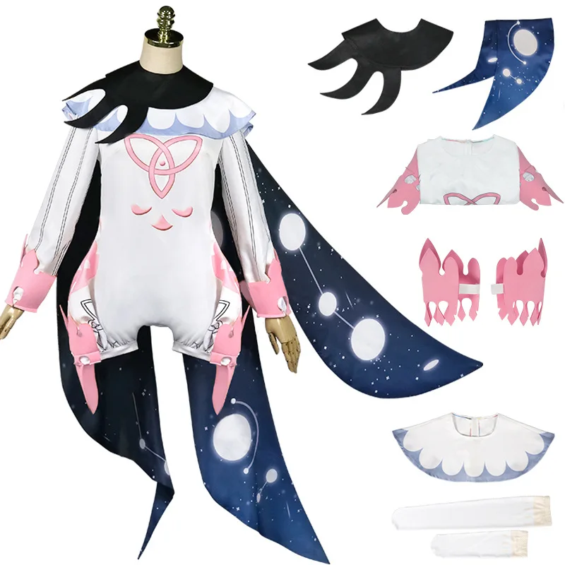 

Game Genshin Impact Paimon Cosplay Costume Bodysuit Cloak Armor Wig Sock Scarf Woman Kawaii Sexy Halloween Party Role Party Suit