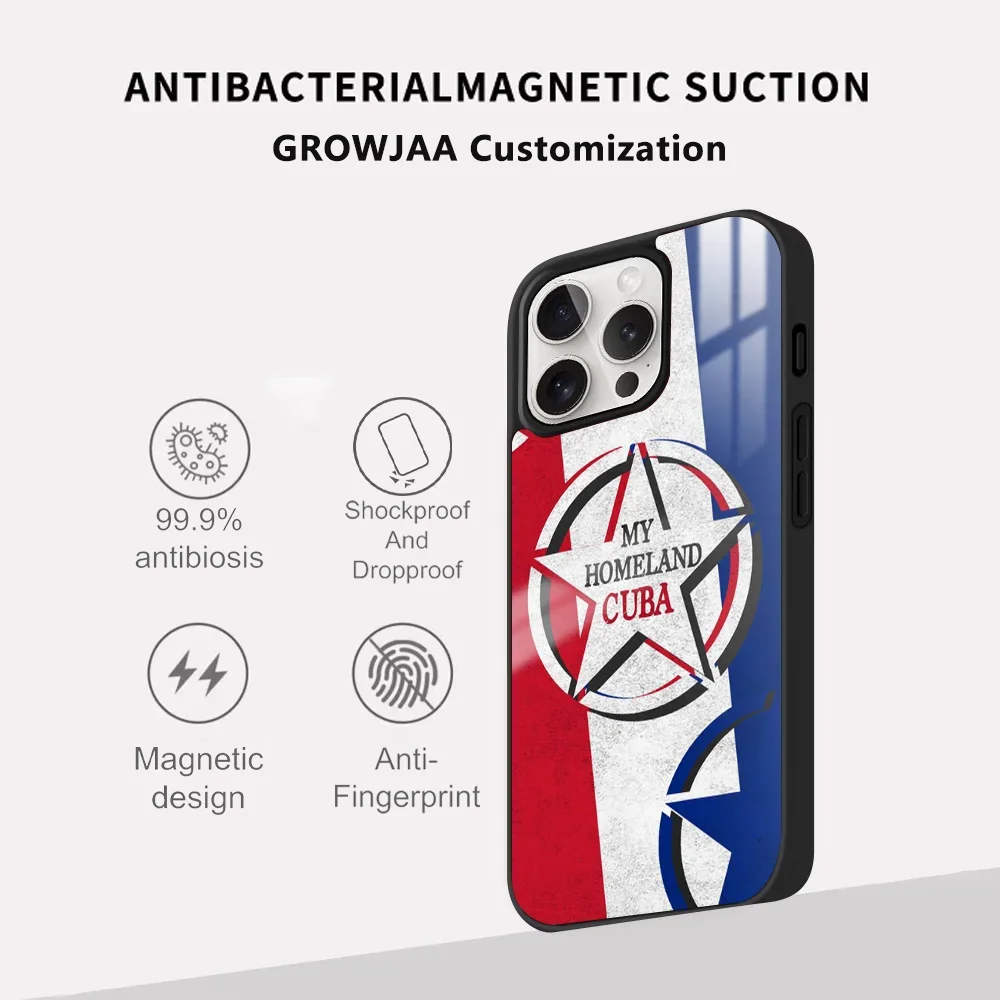 C-Cuba Flag Art Phone Case For iPhone 16 15 14 13 12 11 Pro Max Plus Mini Magsafe Mirror Wireless Magnetic Cover