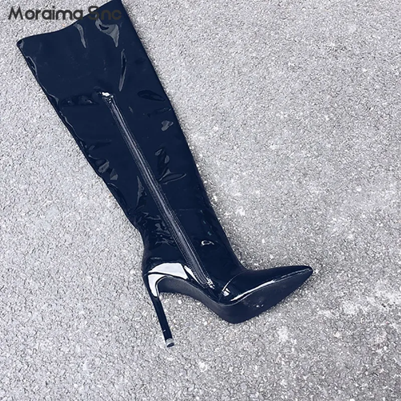 Golden Patent Leather Shiny Boots Pointed Toe Stiletto High-Heel Catwalk Nightclub Women's Boots Fashion Over-The-Knee Boots