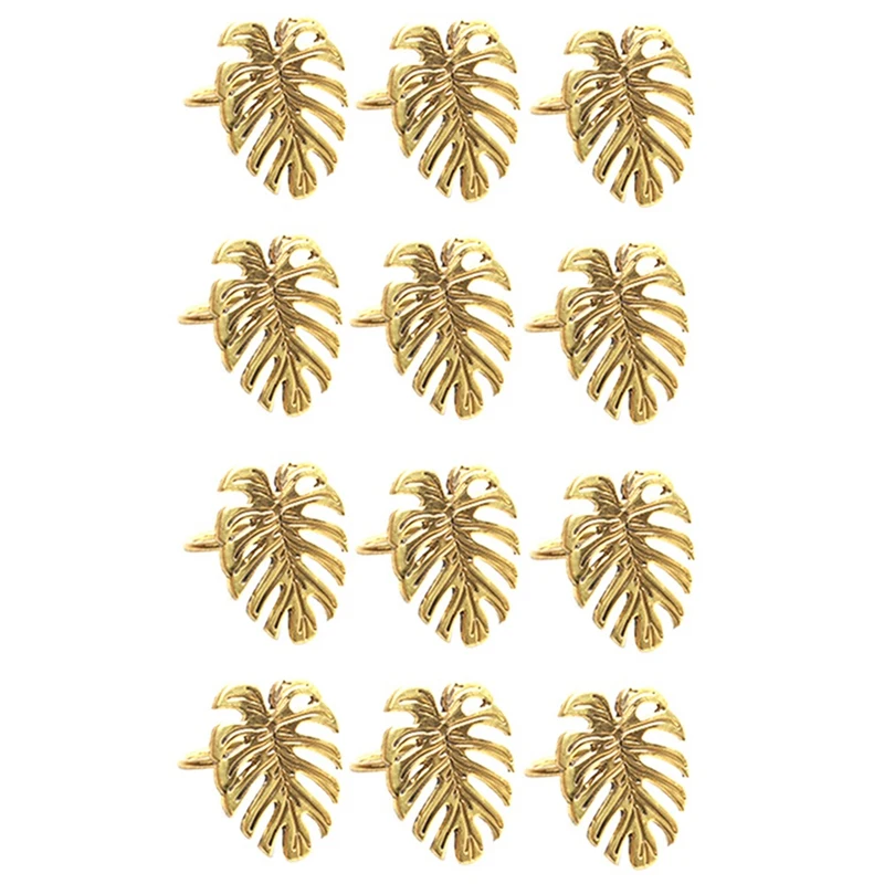

12Pcs Gold Leaf Napkin Rings For Wedding Dinner Party Christmas Kitchen Gold Leaf Serviette Buckle Napkin Decoration