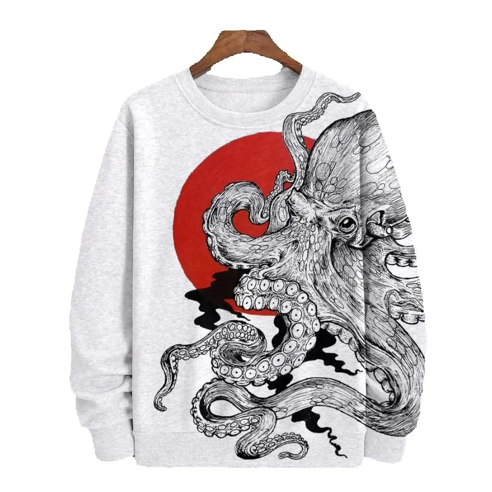 Осенние мужские толстовки с рисунком рыбы футболка длинным рукавом модная