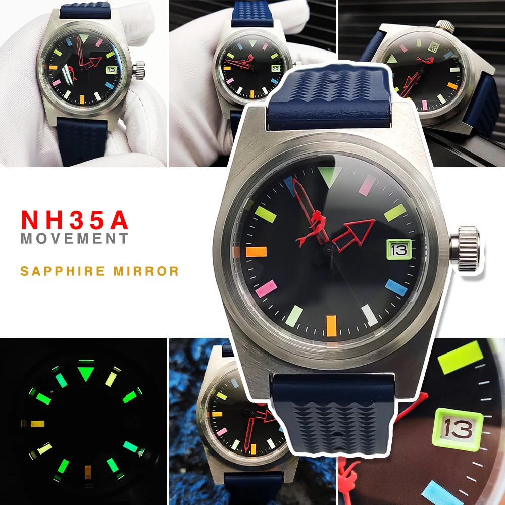 

Luxury Watch 38mm Men's Watch NH35a Water Resistant Case 316L Brushed Stainless Steel Dive Mount Sapphire Crystal Silicone Strap