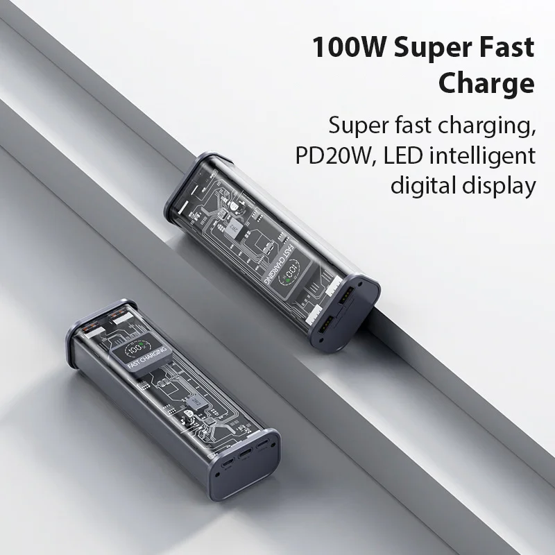 Xilecaly Power Bank Transparent Portable Charger Powerbank 16000mAH TYPE C 22.5W Fast Charging Total output 100W Universal Power