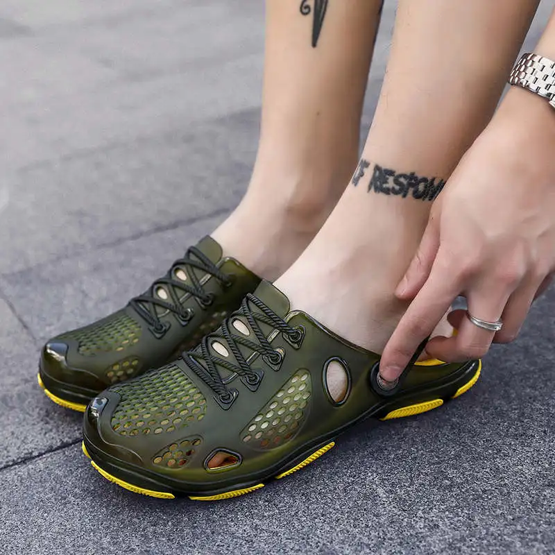 

Men's Leather Sandals Half Rubber Slippers Height Increasing Men's Summer Shoes 2021 Thick Sole Male Sneakers High Ankle Tennis