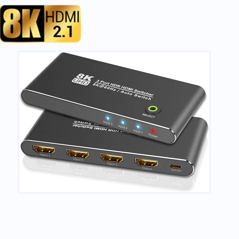 Коммутатор UHD HDMI совместимый с 2 1 3 порта 3x1 автоматический переключатель 8K @ 60Hz 4K