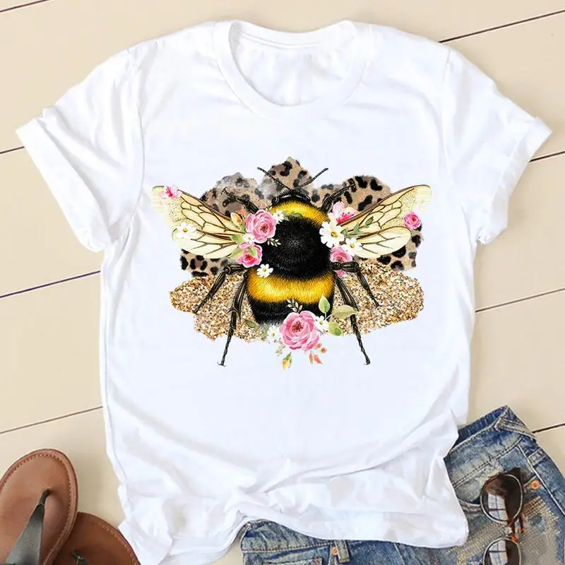 

Women Short Sleeve T-shirts Bee Leopard Cartoon Clothes Spring Summer Female 90s Trend Tee Ladies Fashion T Graphic Tshirt