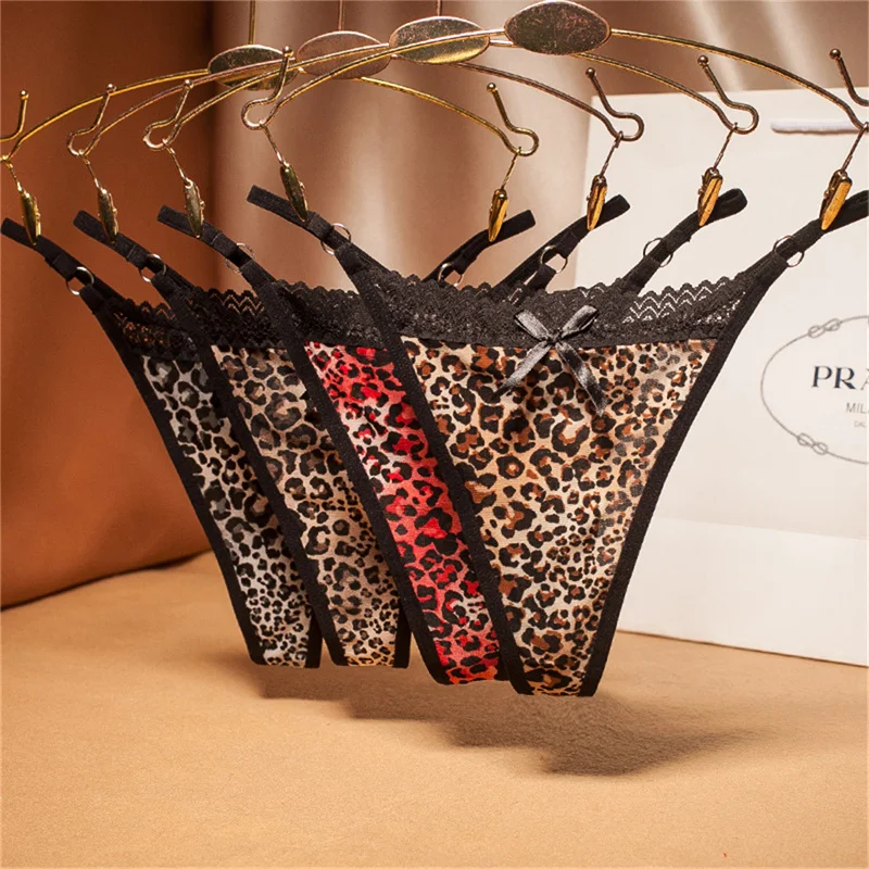 

Women's Panties Leopard Sexy Lingerie Bowknot G String Thong Underwear Brief