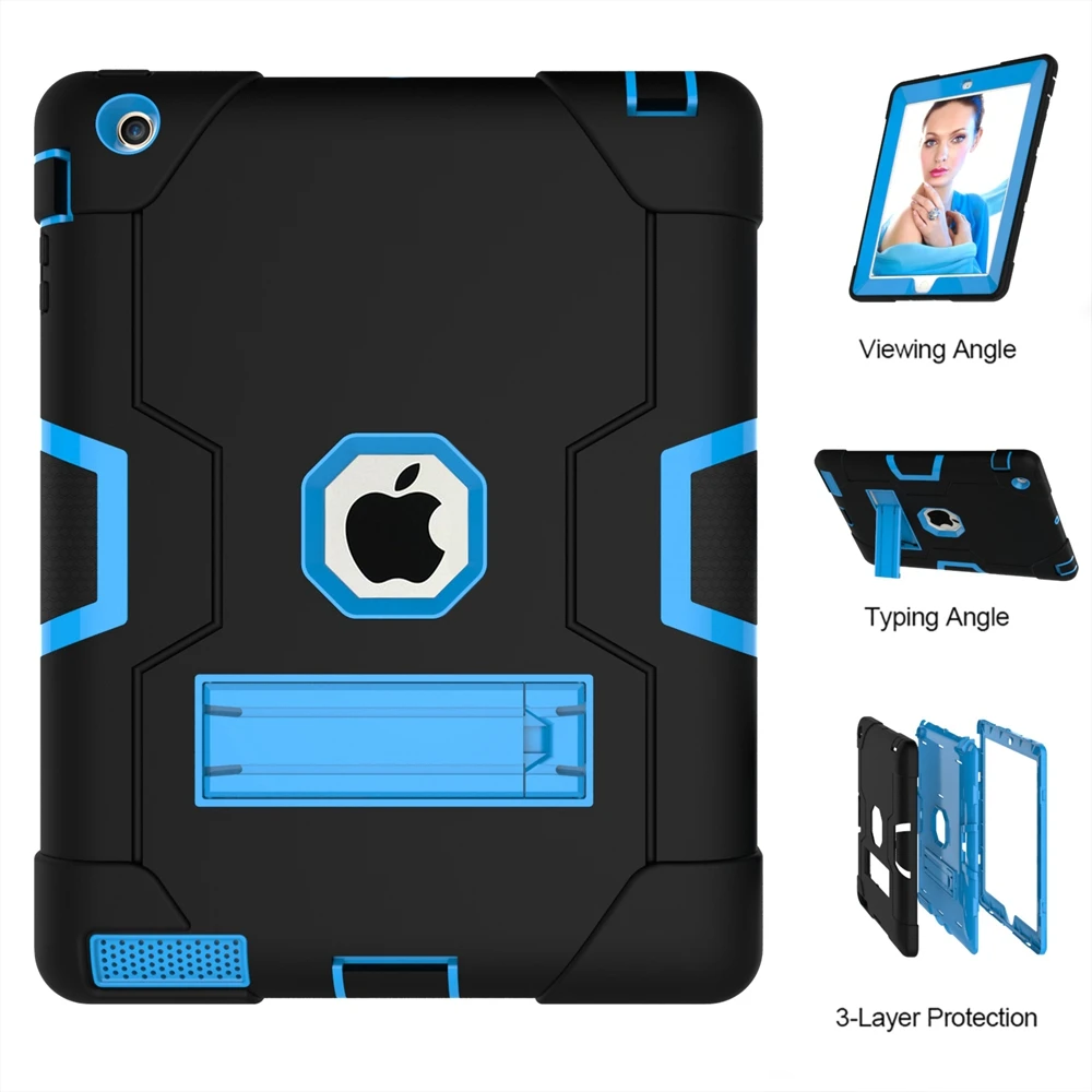 

For Apple IPad 2 3 4 A1458 A1459 A1460 A1416 A1397 Case Shockproof Kids Safe PC Silicon Hybrid Stand Full Body Tablet Cover