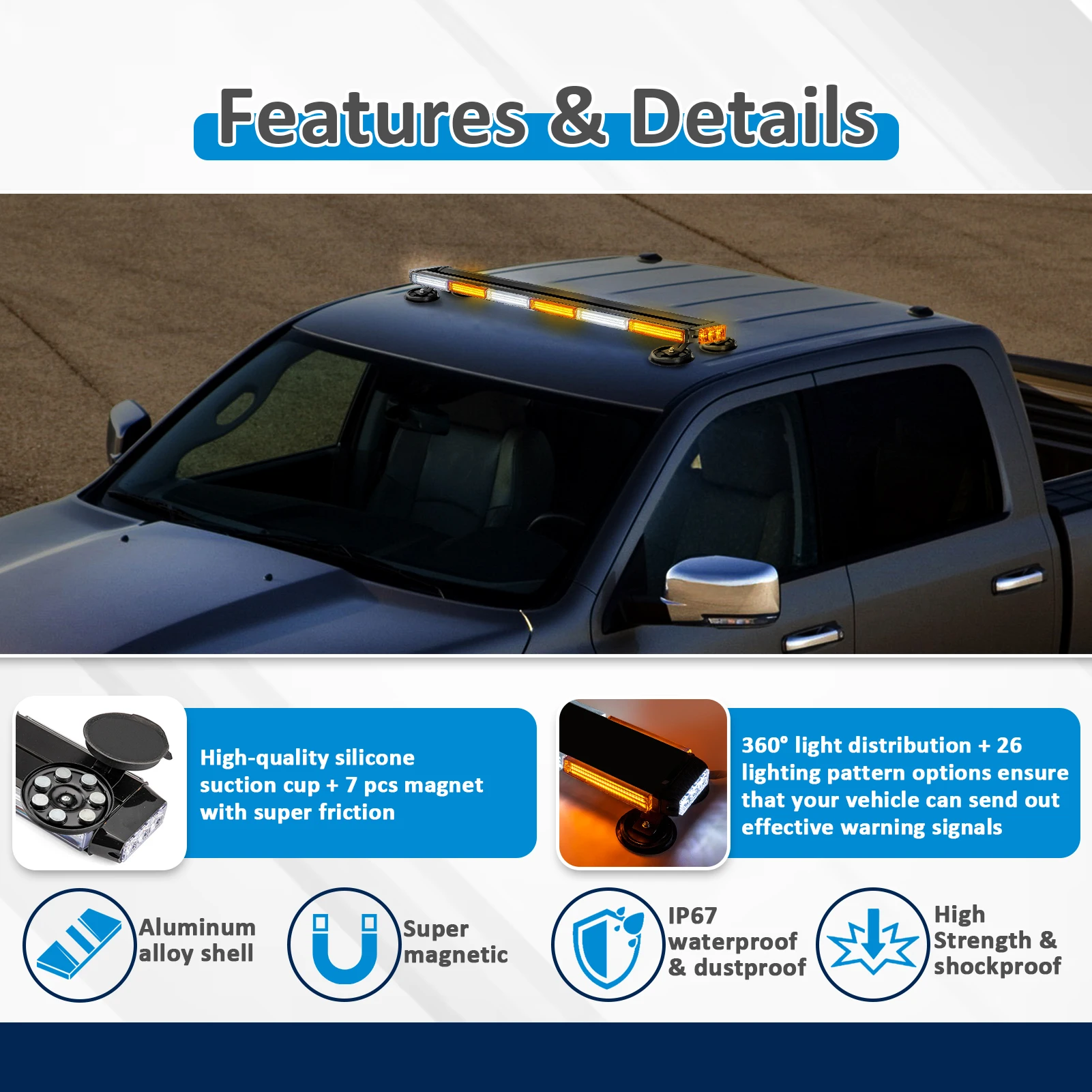 Универсальный аварийный светодиодный стробоскоп COB на крыше для внедорожных