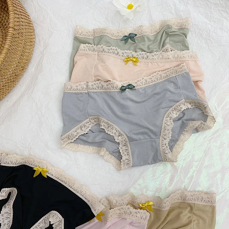

2022 Cotton Panties For Women Seamless Breathable Underwear Sexy Mid Waist Lace Briefs Women's Underpants Sweet Lingerie P376