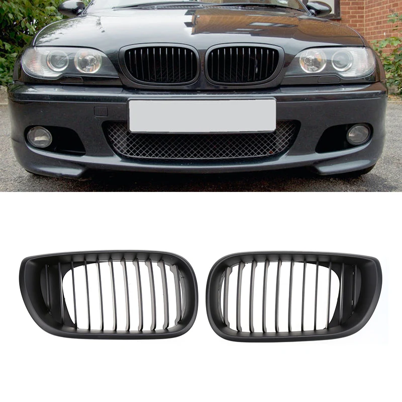 

A Pair Car Front Matte Black Front Kidney Grille For BMW E46 4-Door 02-05 320i 325Xi 330Xi Exterior Parts Racing Grills Supplies