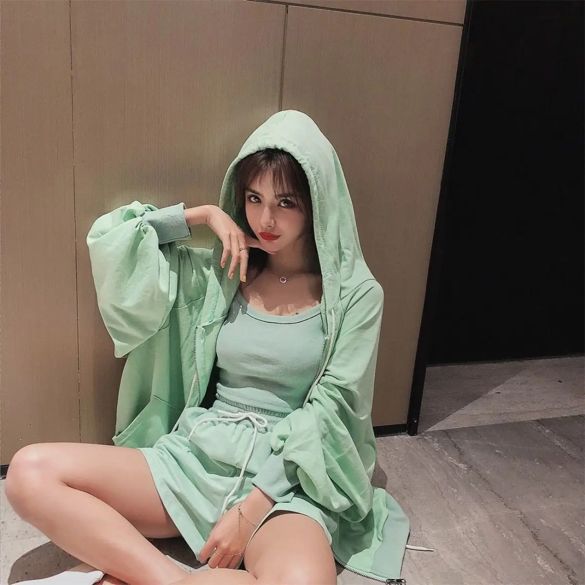 Summer Sleepwear for Women Long-sleeve Shirts Cool Feeling Nightwear Three Pieces Suit Simple and Literary Retro Style Pajamas