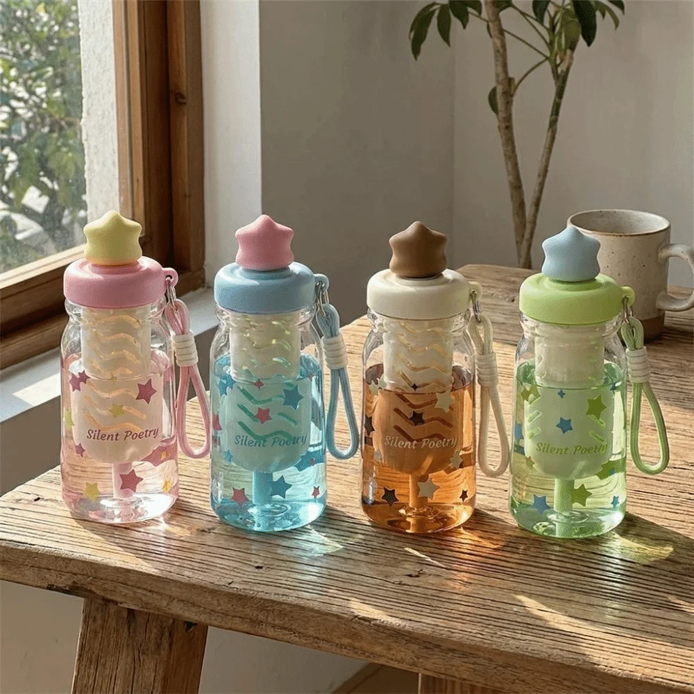 Фото Бутылка для воды без BPA, портативная, с соломинкой, большой емкости, с ручкой-ремешком, в форме звезды, герметичная, термостойкая №1
