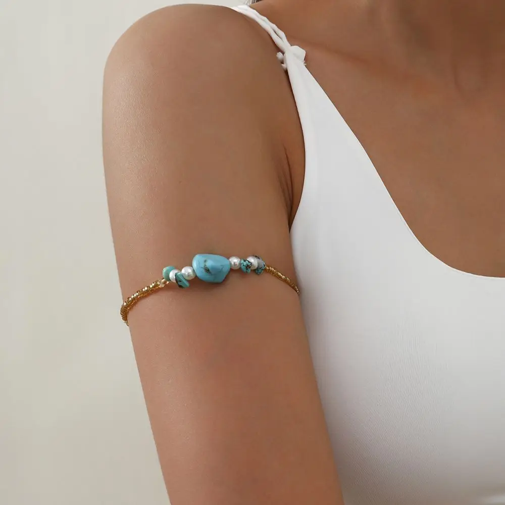 

Ins Rococo Style Beach Popular Accessories Retro Arm Chain Turquoise Bracelet Irregular