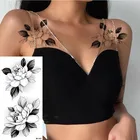 Сексуальные Цветочные Временные татуировки для женский боди-арт живопись руки ноги татуировки наклейки реалистичные поддельные черные розы водонепроницаемые татуировки