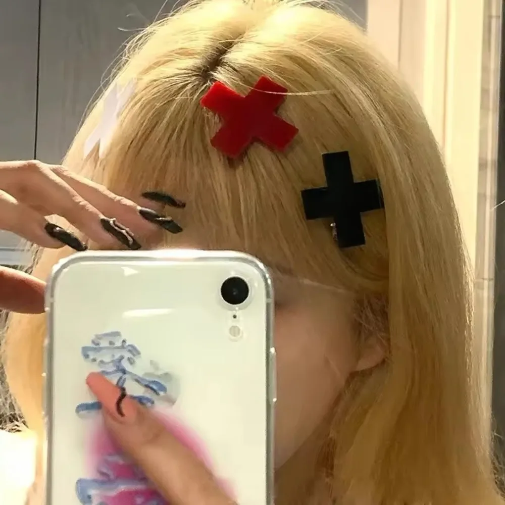 Фото Harajuku панк готический модный Diablo красный крест заколка для волос медицинский творческий крутой Лолита пряные девушки Y2k аксессуары косплей заколки для волос №1