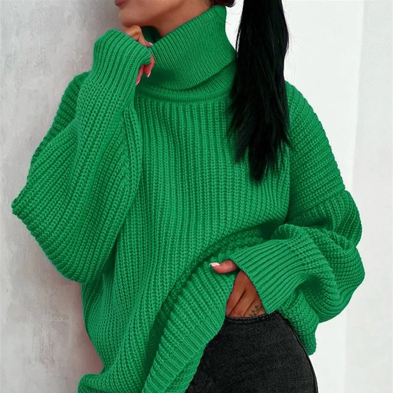 

Женские свитера с высоким воротником, пуловеры, вязаный Свободный пуловер с длинным рукавом, женский осенний свитер, модные топы, Новинка