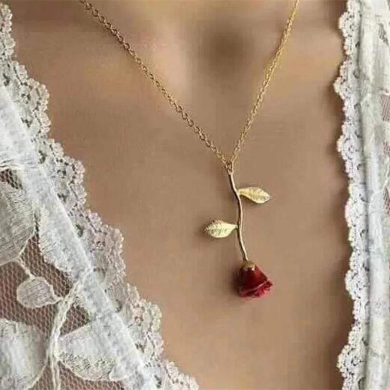 

Valentines Day Gift for Girlfriend Red Rose Necklace Bracelet Party Favors Anniversary Wedding Gifts for Guests Bridesmaid Gift