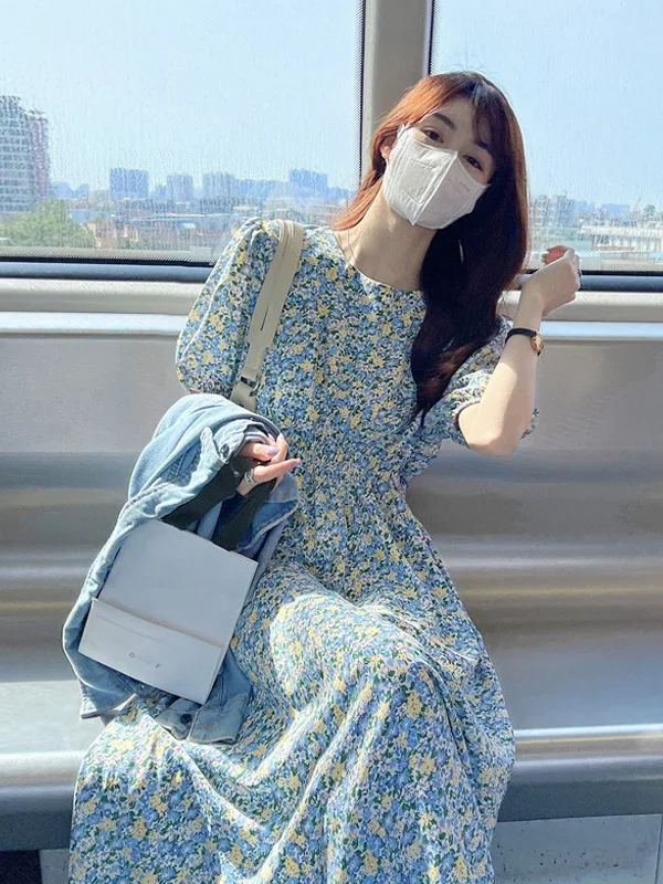 

New French first love Puff Sleeve Loose waist Purity Versatile pullover Ball Gown in summer beach dress vintage 2021 KNAW