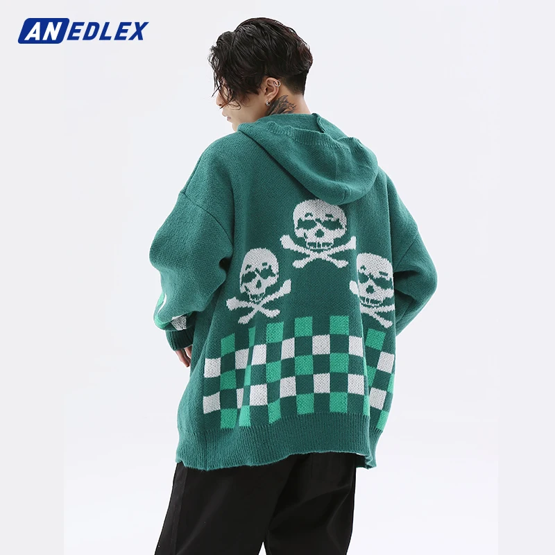 

Куртка трикотажная с капюшоном, в стиле хип-хоп, с принтом черепа в стиле панк-рок, готический, шахматный принт, хлопковый свитер с капюшоном,...