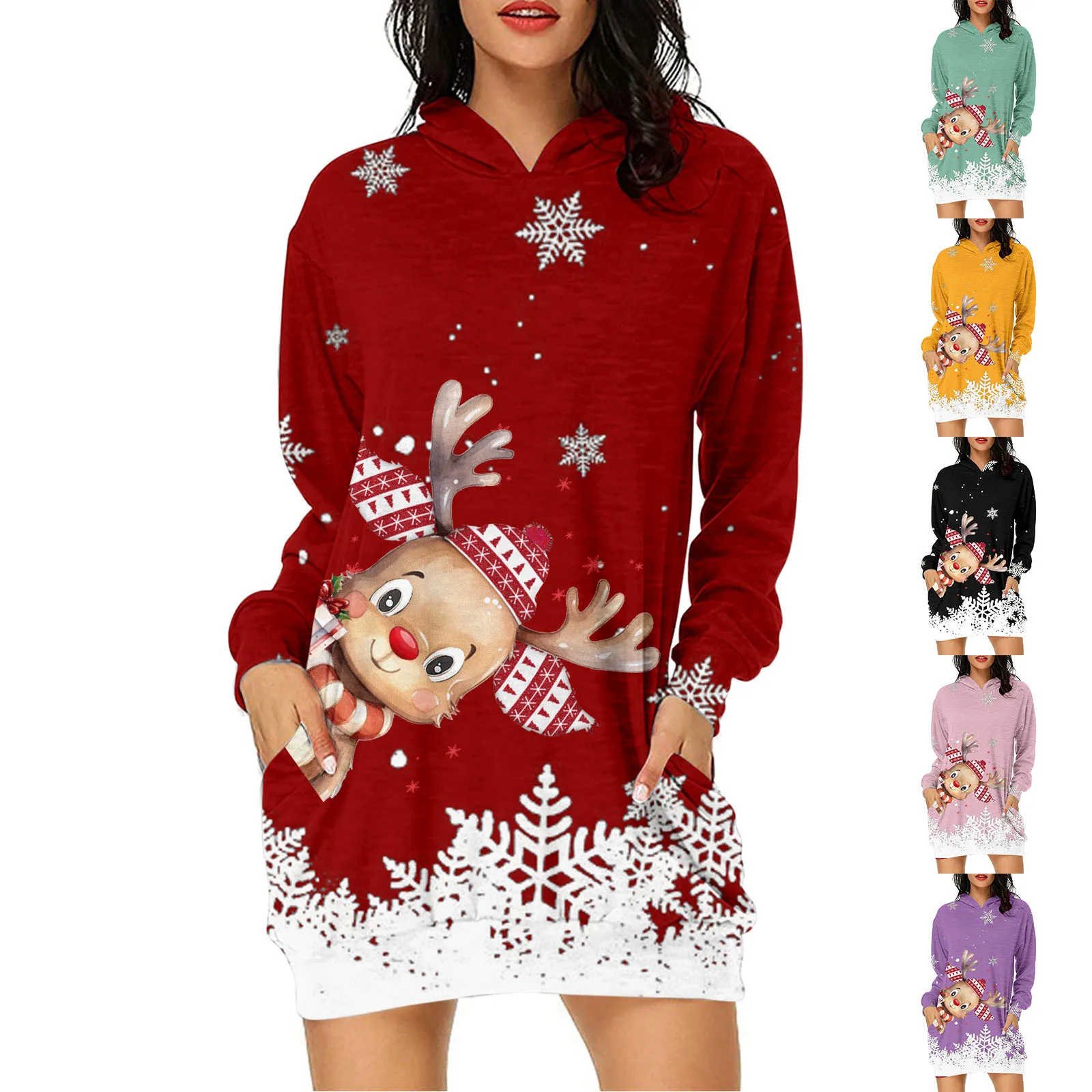 

Sweatshirt Dress Women's Casual Little Cute Christmas Deer And Gift Printed Casual Clothes for Women Womens Warm V Neck Sweater