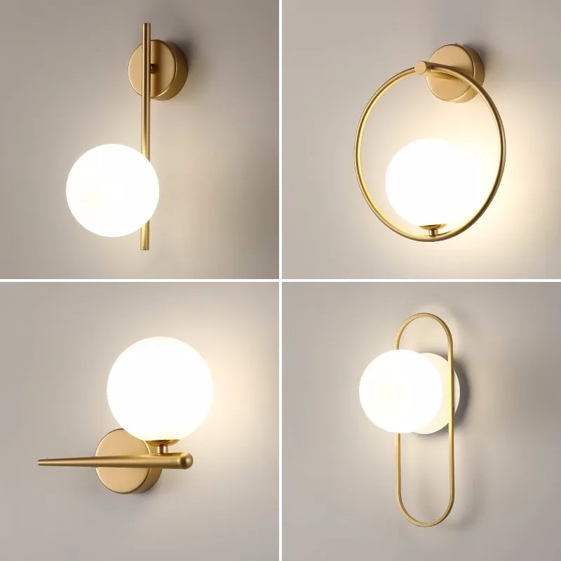 

Light Room Lighting Wall Globe Staircase Modern Aisle Bedside Northern Europe Light Gold Bedroom Glass Wall Living Bathroom