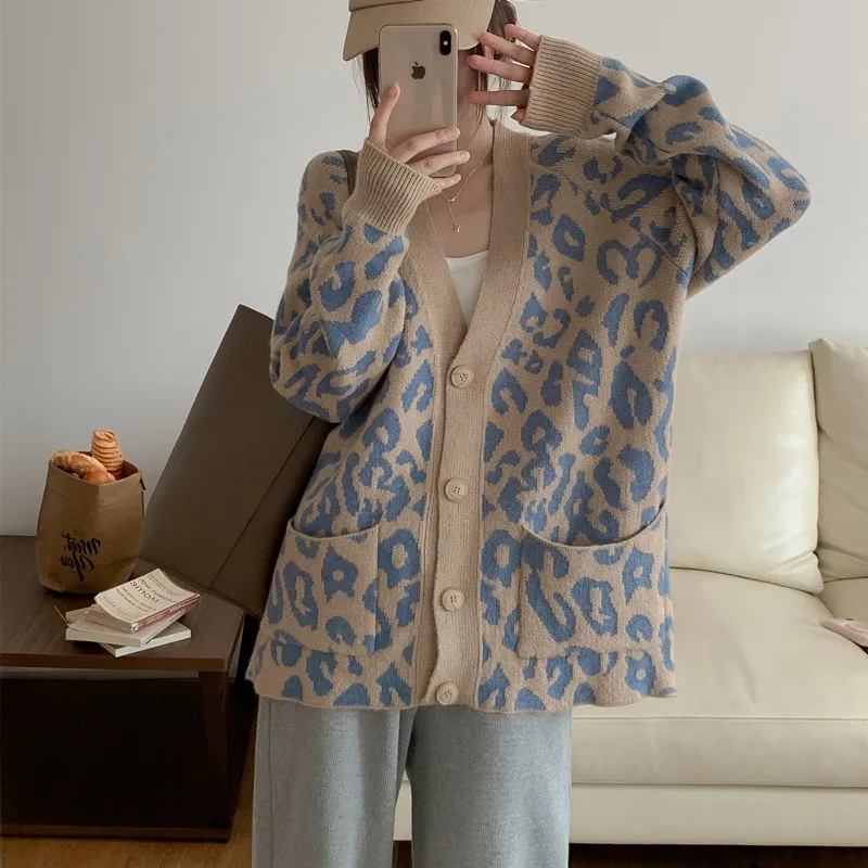 

Slouchy classic pocket V-neck sweater cardigan women's fall/winter 2023 knitted coat