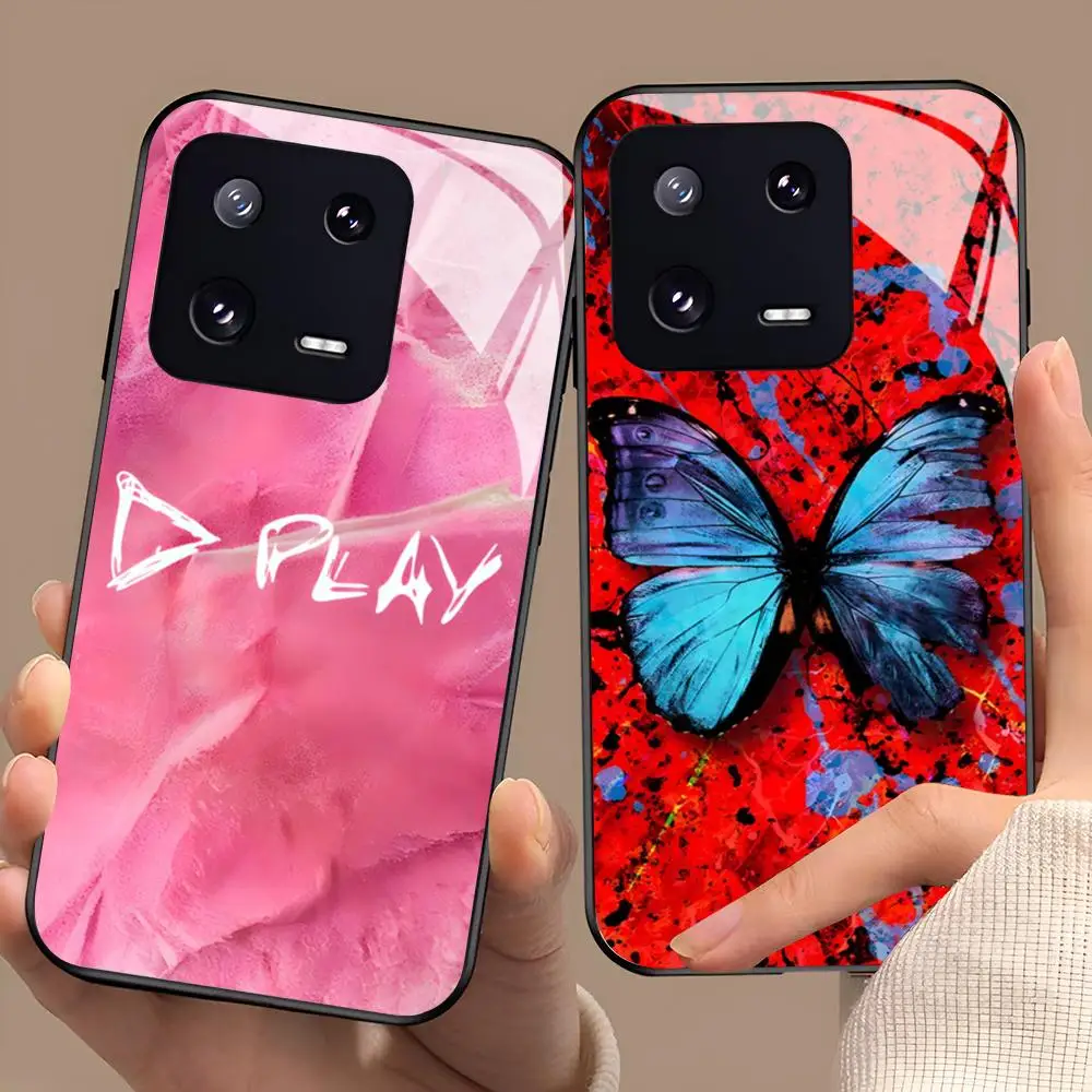 Фото Чехол для телефона E-ed-S-sheera-n для Xiaomi 15 14 13 12 Mi 11 X T Ultra Pro Lite 5G, черный, стеклянный №1