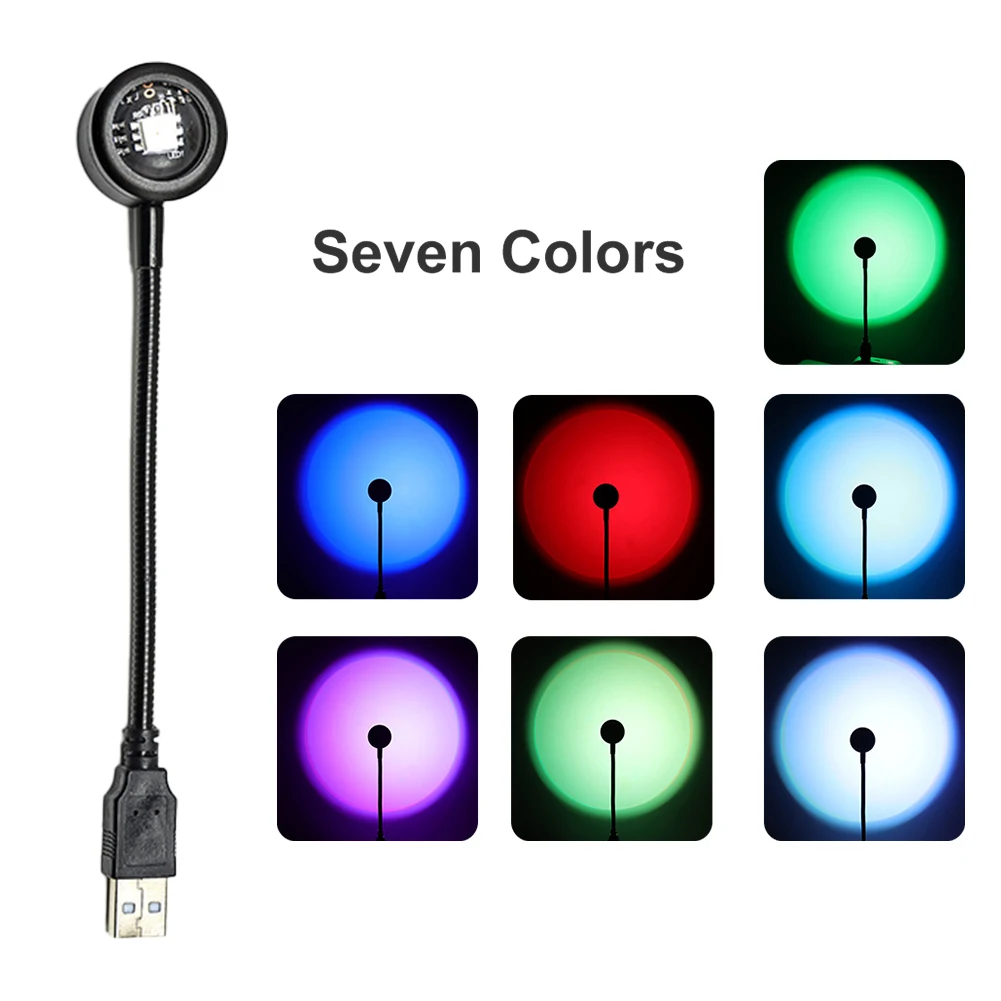 

Photography Sunset Lamp Home Decor 360 Rotating Rainbow Projector Coffee Shop Atmosphere Romantic Night Light Led USB Power Wall