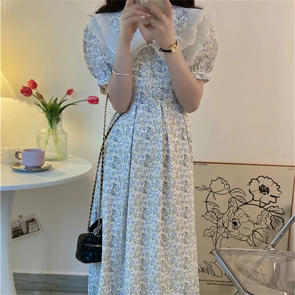 

HziriP M-L Women Dress Mid-Length Slim Printed Chic 2022 High Waist Stylish Loose Sweet Florals New Office Lady Daily New