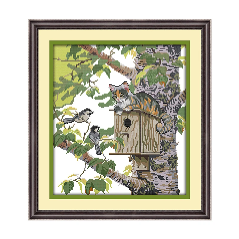 

Набор для вышивки крестиком с кошками и птицами aida 14ct 11ct