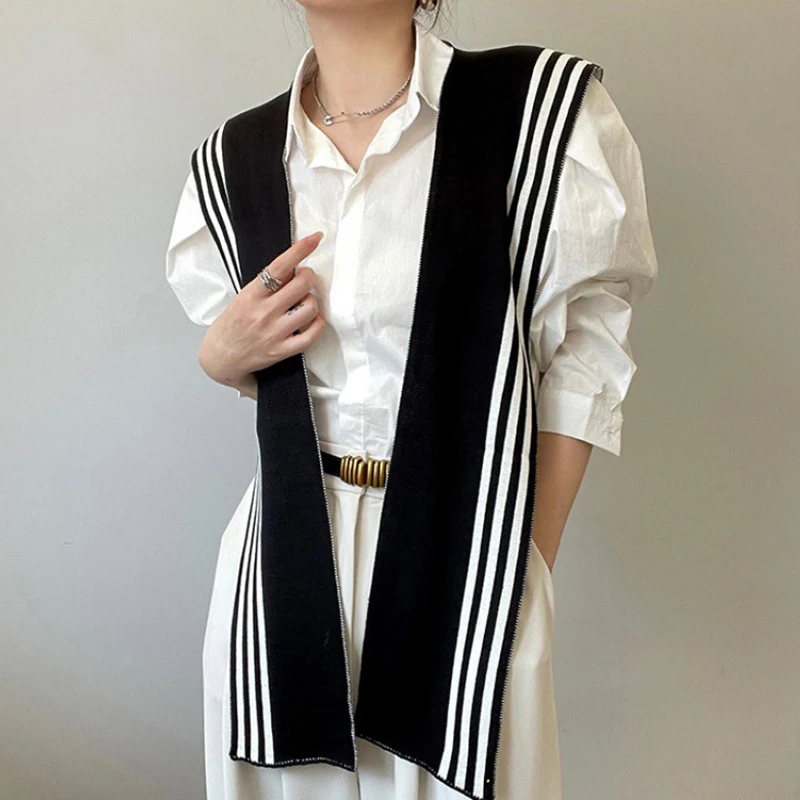 1 Pc Korean Style Fashion Knitted Shawl Shirt Shoulder Striped Fake Collar Retro Scarf Female Accessories