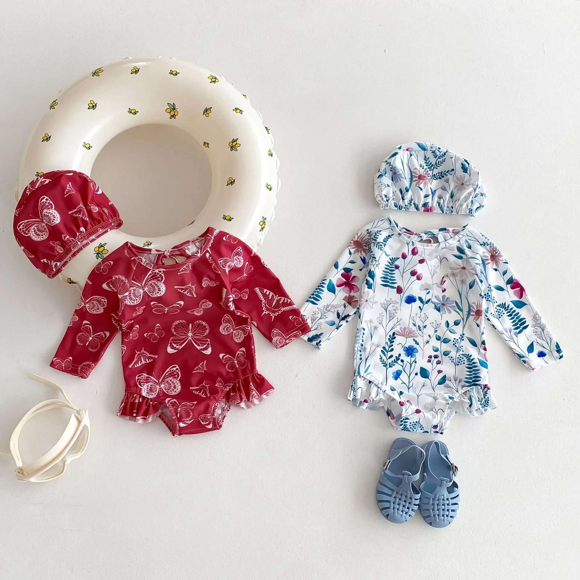 2 шт. детский эластичный комбинезон с цветочным принтом