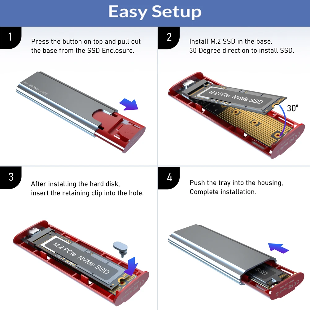 Корпус внешний M.2 NVMe для SSD-накопителя USB C 3 1 Gen 2 10 Гбит/с |