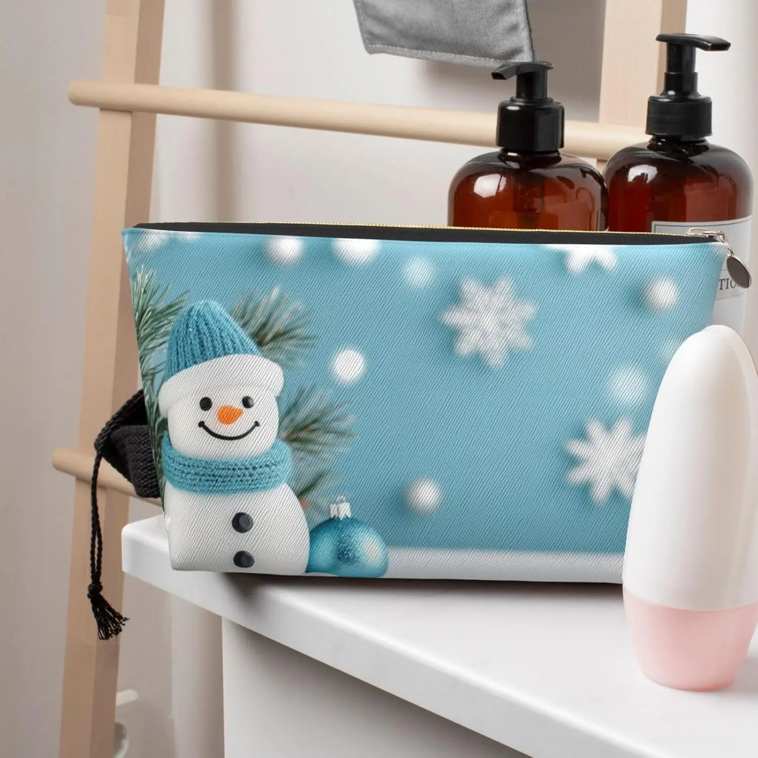 Косметичка Снеговик Синий Зимний Снег Дорожный Органайзер для туалетных