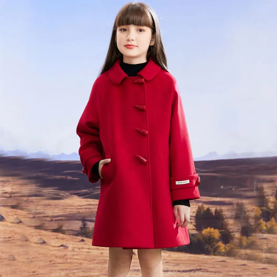 

2023 Spring Autumn Wool Blends Jacket for Girl New Korean Version Coat High-quality Mid-Length Casual Children's Clothing Z05