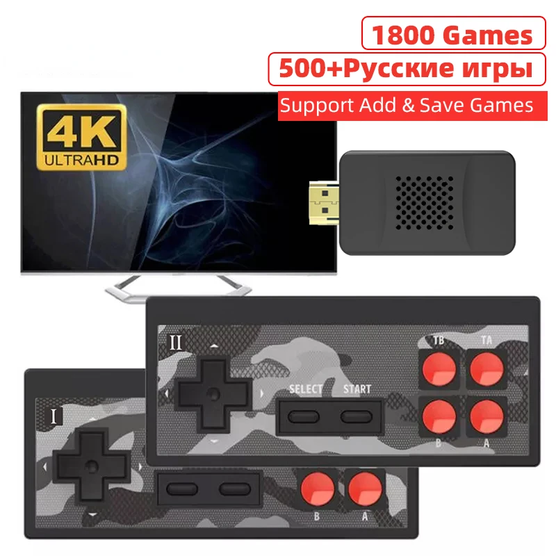 

DATA FROG Mini 4K Video Game Console Dual Players and Retro Build in 1800 NES Games Wireless Controller HD OUT Dendy Prefix