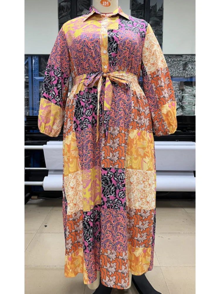 Loose retro décor shirt collar temperament commuter literary print dress plus size dresses for women 2022  party dress