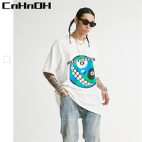 cnhnoh new arrival teeshirt homme womens oversized hip hop clothing tee shirt smile face earth t shirts for couple b017