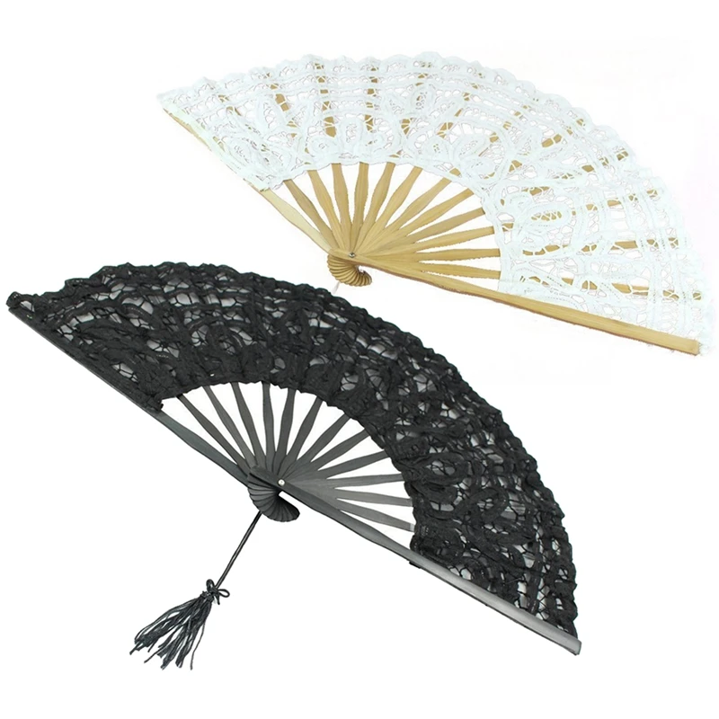 

2 шт., кружевной веер ручной работы из хлопка для вечерние ного декора