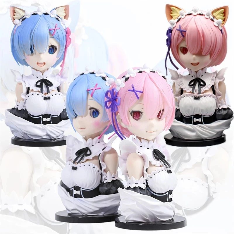 

Action Figure Re:life In A Different World From Zero Rem Ram Kawaii Anime Figures Japanese Bust Statue Cat Ears Send A Gifts