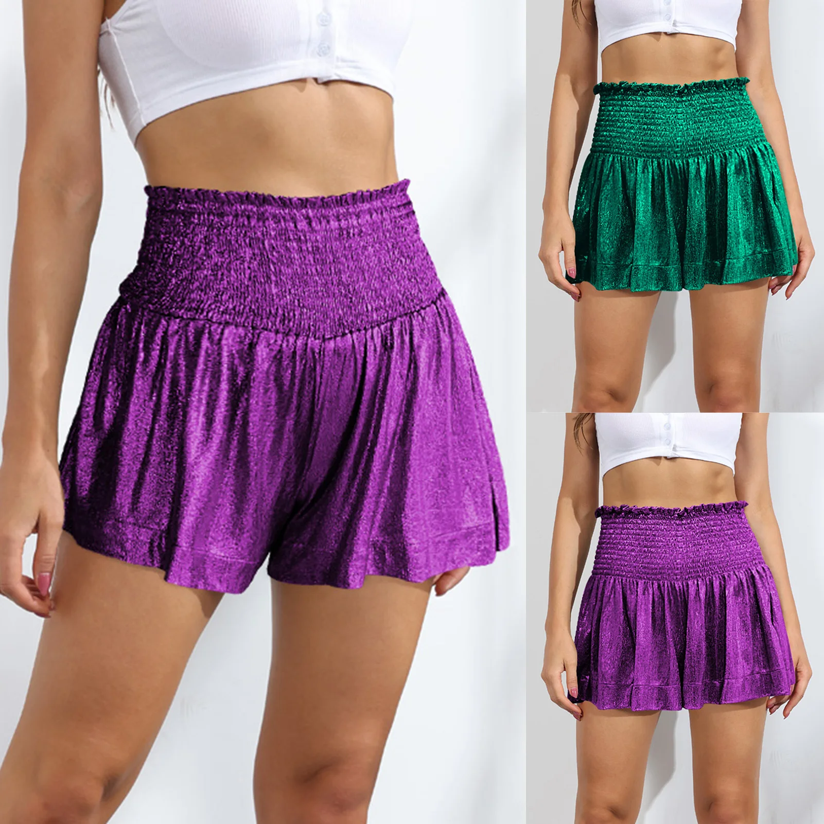 

Summer Casual Shorts Elastic Waist High Waisted Pants Solid Color Fashion European Style Simple Breathable Homewear Bottoms