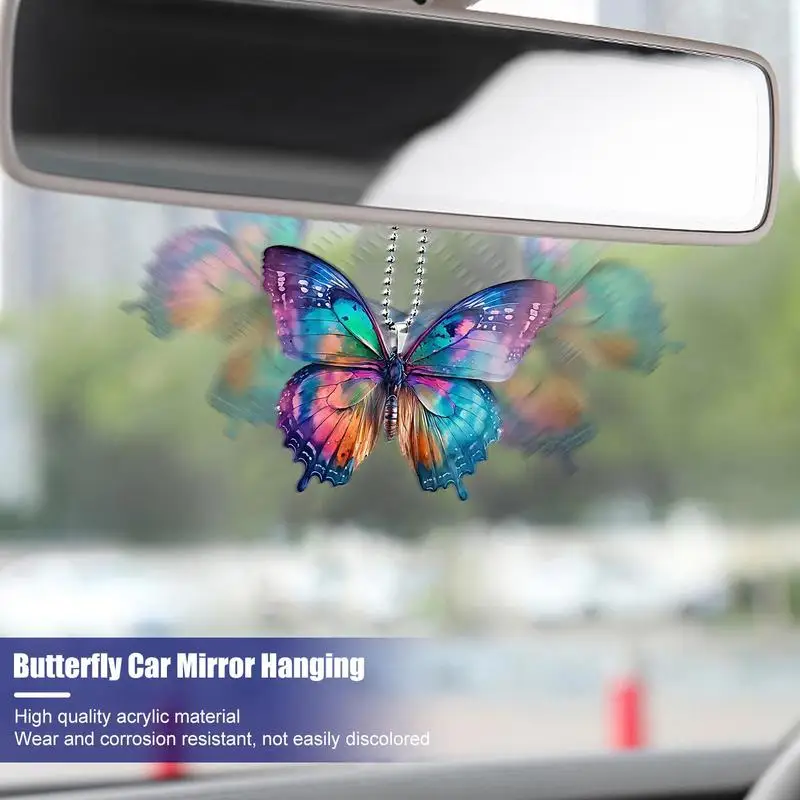 

Car Mirror Ornaments Creative Hanging Car Rear View Mirror Fairy Butterfly Pendant Colorful Acrylic Car Interior Decor Pendant