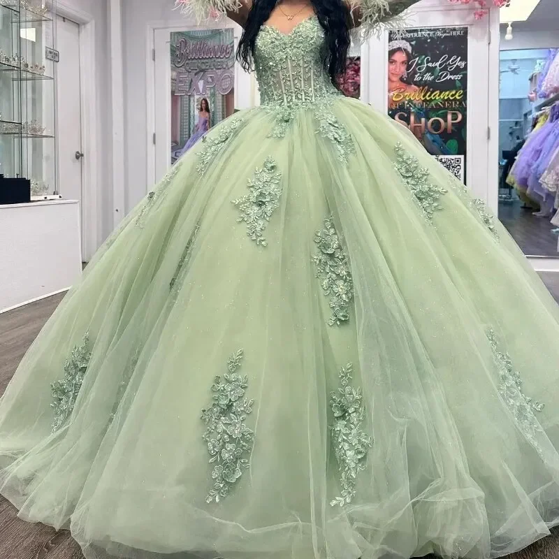 Шалфейно-зеленые платья Quinceanera для милых девочек 16 бальные принцессы с