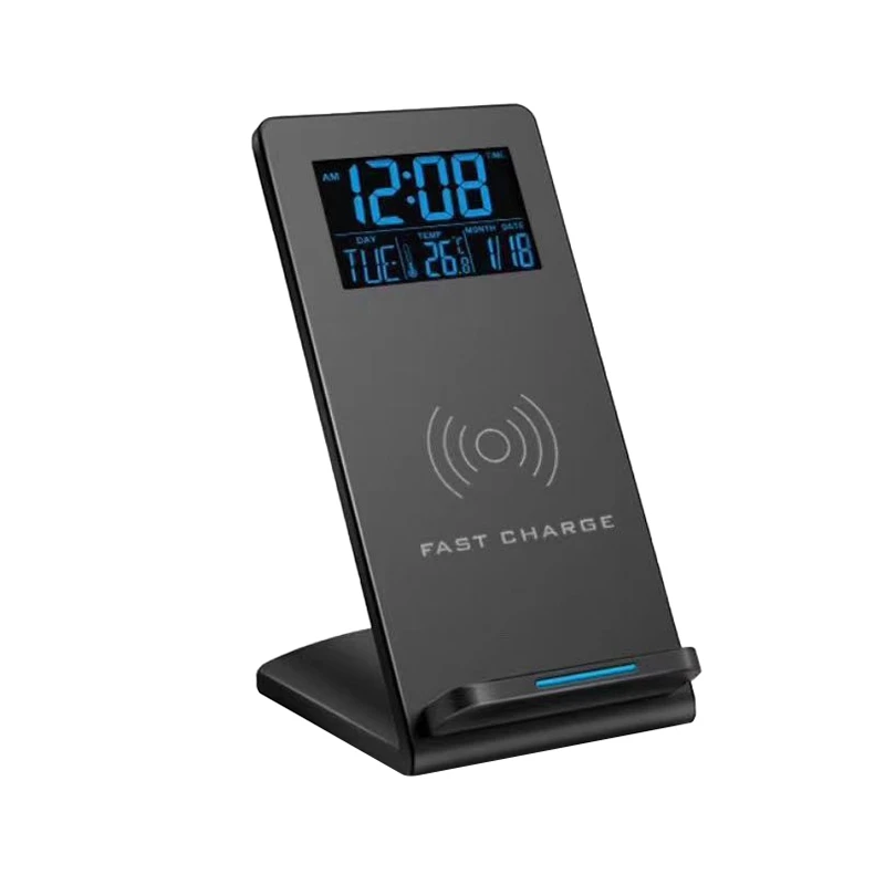 

Electric LED Digital Alarm Clock Desktop Phone Holder For Iphone 12 Temperature With Wireless Charger Stand Stand