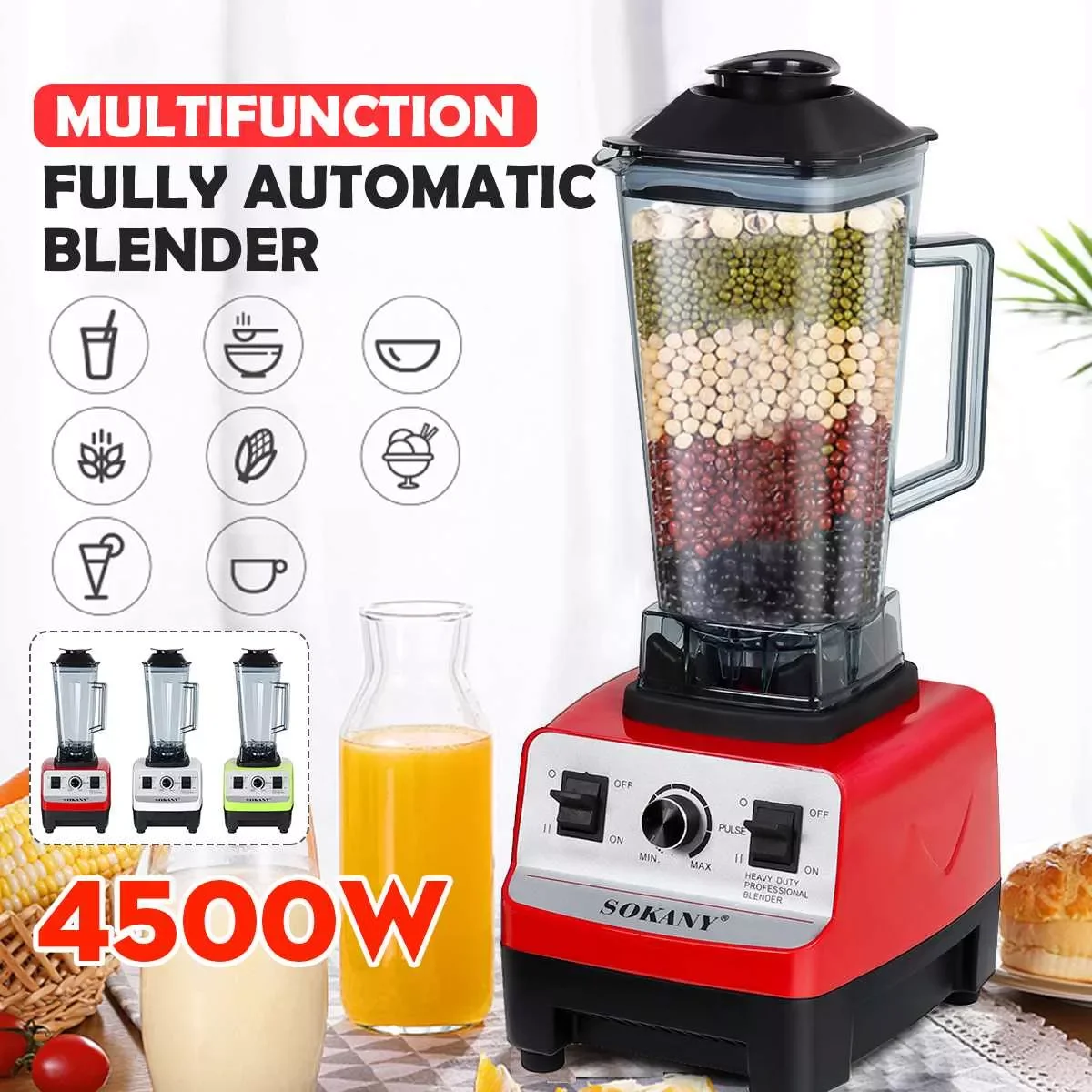 

4500W Blenders professional Heavy Duty Commercial mixer juicer ice smoothies bean coffee Maker Kitchen Appliances 2L BPA Free