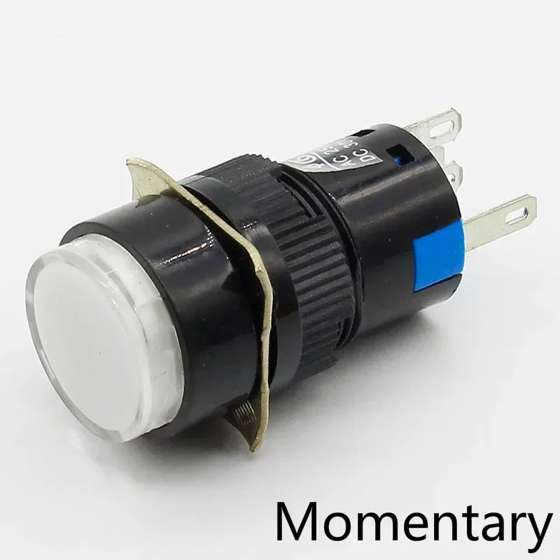 

16 мм DC 6 В 12 В 24 В 220 В светодиодный кнопочный переключатель синий зеленый красный желтый белый лампа мгновенная кнопка автоматического сброса